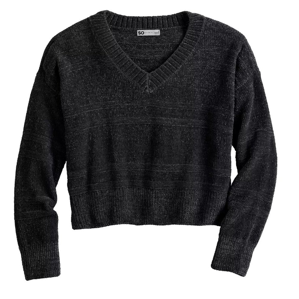 NWT Juniors' SO Chenille Pullover Sweater V-Neck
